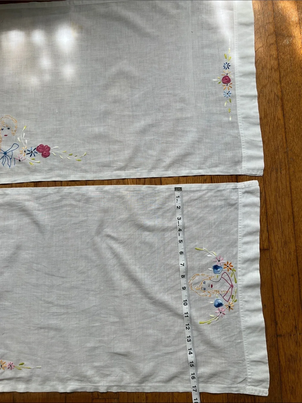 Vintage Embroidered Pair of table runners with hand embroidering